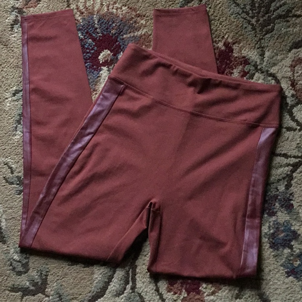 Athleisure Rust‎ Leggings with Embellished Faux Leather Work Out Wear Size S